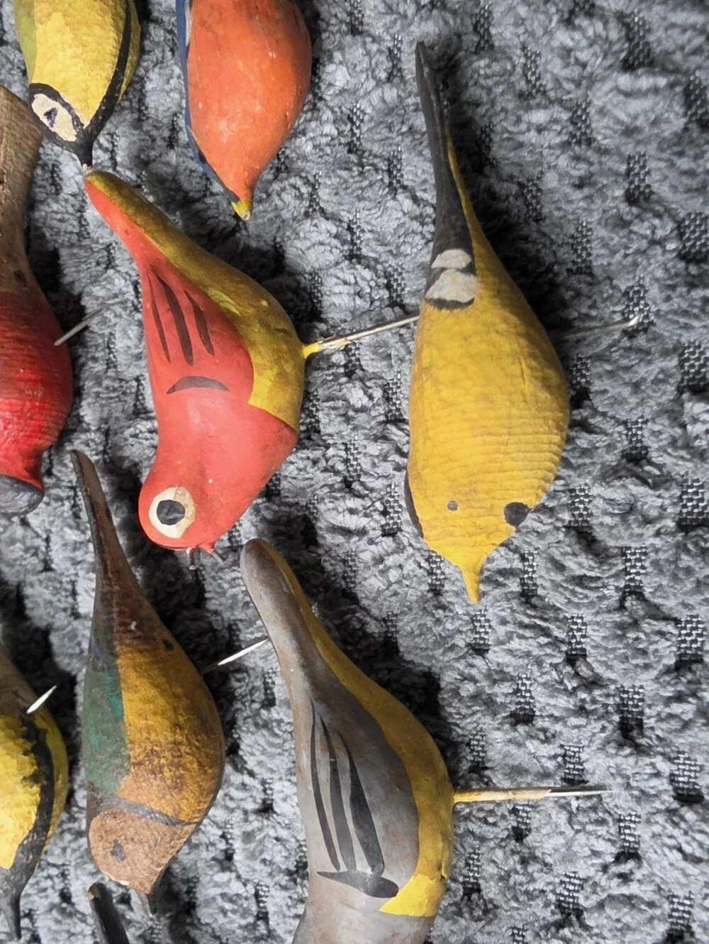 Vintage 14 Hand-Painted Yellow and Red Decorative Wooden Bird With Pin